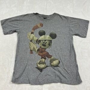 Mickey Unlimited Graphic T-Shirt Mens XL Gray Hockey Mickey Mouse Vintage